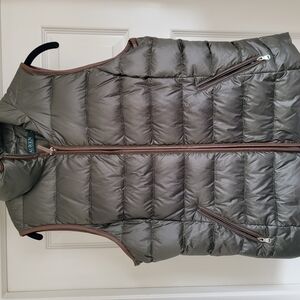 Ralph Lauren Olive Puffer Vest with Brown Accents